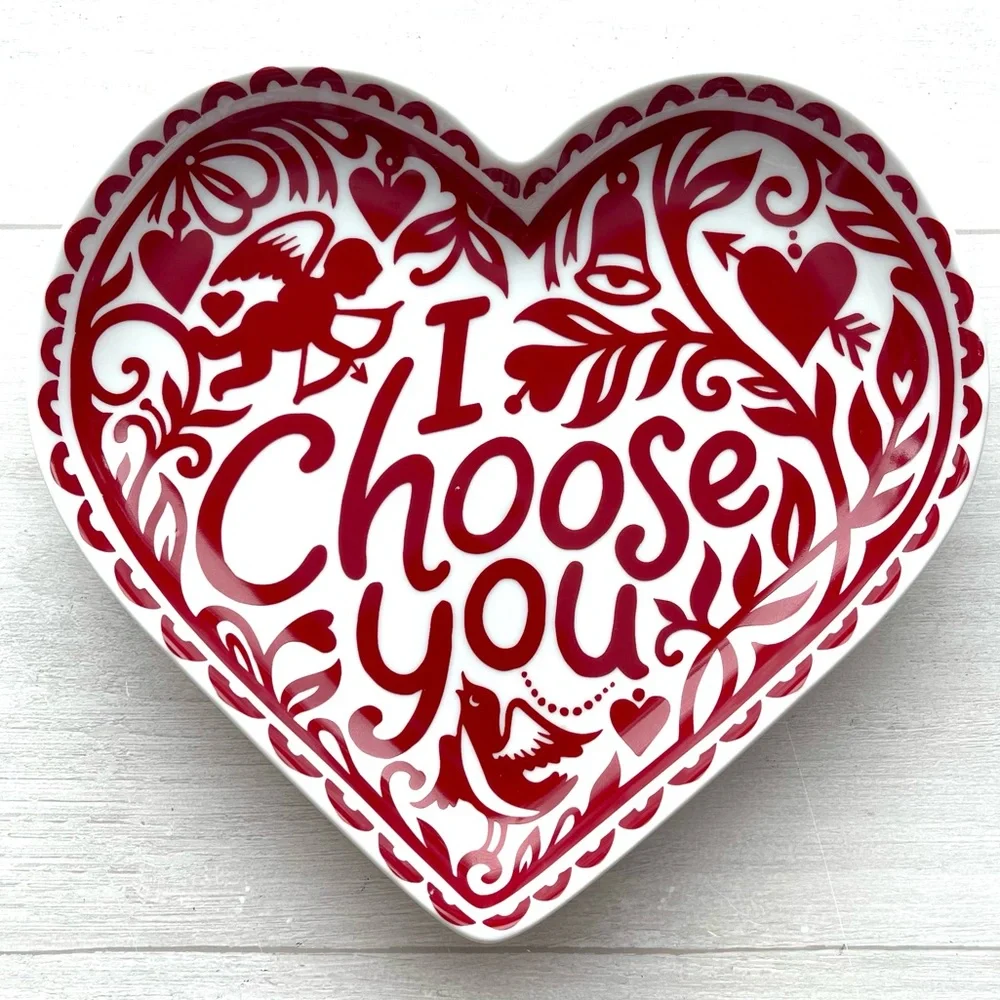 CRATE & BARREL KATE FORRESTER “I CHOOSE YOU” Ceramic Heart Plate VALENTINES DAY